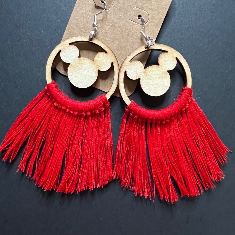 Handmade macrame Mickey earrings